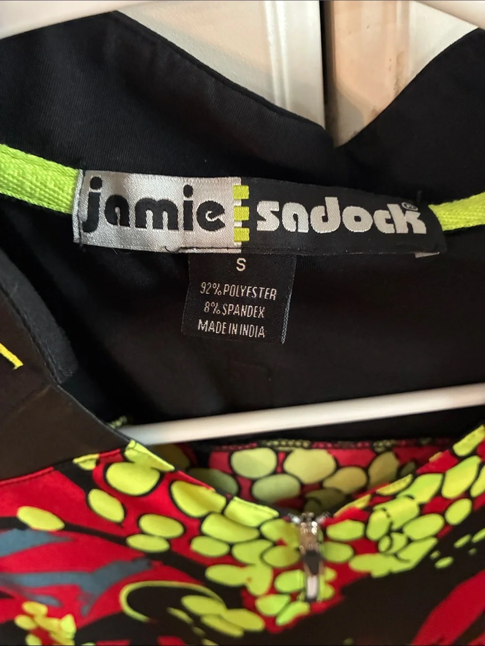 Jamie Sadock Black Golf Top with Red and Neon Yellow Abstract Print Golf, Size S - Picture 3 of 11